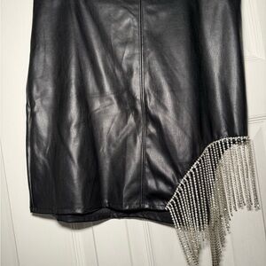 Black Asymmetrical Pencil Skirt with Silver Embellishments